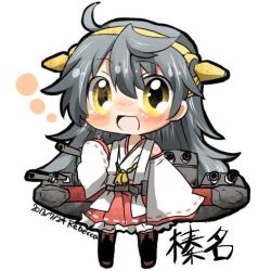 Rule 34 | 10s, 1girl, bad id, bad twitter id, black hair, blush, chibi, hairband, haruna (kancolle), japanese clothes, kantai collection, long hair, lowres, open mouth, rebecca (keinelove), smile, yellow eyes