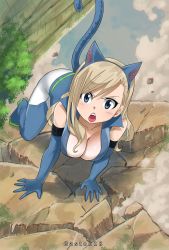 Rule 34 | 1girl, all fours, animal ears, bent over, blonde hair, blue eyes, breasts, cat ears, cat tail, cleavage, eden&#039;s zero, gaston18, highres, large breasts, long hair, looking at viewer, rebecca bluegarden, solo, tagme, tail
