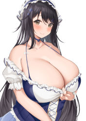 Rule 34 | 1girl, absurdres, bare shoulders, black hair, blue choker, blue shirt, blue skirt, bow, breasts, brown eyes, choker, cleavage, closed mouth, collarbone, commentary request, commission, frills, hair ornament, highres, huge breasts, light smile, long hair, looking at viewer, neneneji, original, shirt, simple background, skeb commission, skirt, solo, star (symbol), star hair ornament, upper body, very long hair, white background, white bow