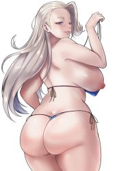 Rule 34 | 1girl, absurdres, ass, ass focus, bikini, breasts, creatures (company), curvy, from behind, game freak, gym leader, highres, large breasts, long hair, looking back, mature female, melony (pokemon), nintendo, pokemon, pokemon swsh, side-tie bikini bottom, sideboob, silver hair, solo, swimsuit, thick thighs, thighs, tinnies, undressing