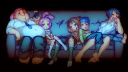 Rule 34 | 2girls, 3boys, anais watterson, animal ears, animification, barefoot, between legs, black background, blush, cat ears, closed eyes, controller, couch, darwin watterson, dress, dress shirt, facial mark, family, grey eyes, gumball watterson, hand between legs, highres, hood, hoodie, indoors, jitome, looking at viewer, mike inel, multiple boys, multiple girls, necktie, nicole watterson, night, open mouth, personification, pleated skirt, rabbit ears, remote control, richard watterson, shirt, short sleeves, simple background, skirt, sleeping, socks, the amazing world of gumball, watching television, whisker markings, wide-eyed