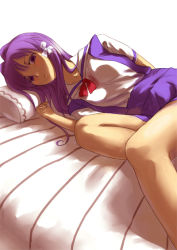 Rule 34 | 00s, bed, clannad, fujibayashi kyou, long hair, lying, purple eyes, purple hair, school uniform, solo, usakes