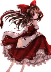Rule 34 | 1girl, bad id, bad pixiv id, bow, brown hair, detached sleeves, female focus, hair bow, hakurei reimu, highres, japanese clothes, kasuga sunao, miko, red eyes, simple background, solo, sunao k, touhou