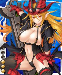 Rule 34 | 00s, 1girl, asahi, blonde hair, breasts, card (blue-hr), card (medium), cleavage, hat, large breasts, lilith-soft, magical girl lilith, orange eyes, pointy ears, slit pupils, smile, solo, tagme, taimanin (series), taimanin asagi, taimanin asagi battle arena all card gallery, taimanin asagi kessen arena