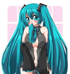 Rule 34 | blush, hatsune miku, long hair, mouth hold, solo, twintails, very long hair, vocaloid