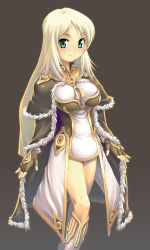Rule 34 | 1girl, blonde hair, boots, breasts, dress, covered erect nipples, fantasy, green eyes, high wizard (ragnarok online), highres, large breasts, long hair, ragnarok online, smile, solo, yn red