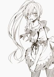 Rule 34 | 1girl, bad id, bad twitter id, earrings, jewelry, maid, monokuro (sekahate), necklace, ponytail, rwby, scar, scar across eye, scar on face, solo, thighhighs, weiss schnee