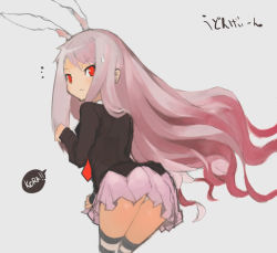 Rule 34 | 1girl, animal ears, female focus, hiruma andon, ke1rou, rabbit ears, reisen udongein inaba, solo, striped clothes, striped thighhighs, thighhighs, touhou