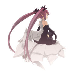 Rule 34 | bad id, bad pixiv id, choker, dress, elbow gloves, elf, closed eyes, gloves, kusano houki, long hair, original, pink hair, pointy ears, solo, thighhighs, twintails