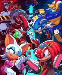 Rule 34 | 1girl, 5girls, absurdres, aircraft, airplane, artist logo, artist name, chao (sonic), chaos emerald, dr. eggman, facial hair, furry, furry female, furry male, glasses, gloves, heart, highres, knuckles the echidna, kornart, multiple girls, mustache, one eye closed, rouge the bat, shadow the hedgehog, shoes, sonic (series), sonic adventure 2, sonic the hedgehog, tails (sonic), tornado 3 (sonic), watermark, white gloves