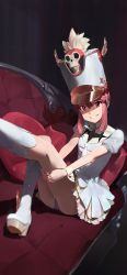 Rule 34 | 1girl, absurdres, boots, commentary, couch, dress, english commentary, hat, heart, heart-shaped pillow, highres, jakuzure nonon, kill la kill, leg up, logknn, looking at viewer, necktie, panties, pantyshot, pillow, pink eyes, pink hair, puffy short sleeves, puffy sleeves, shako cap, short dress, short hair, short sleeves, sidelocks, sitting, skull, smile, solo, star (symbol), star print, thighs, underwear, uniform, white dress, white footwear, white panties, wrist cuffs