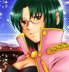 Rule 34 | 1girl, emma hetfield, face, glasses, green eyes, green hair, lowres, matching hair/eyes, sakuran (riddle riddle), short hair, smile, solo, wild arms, wild arms 1