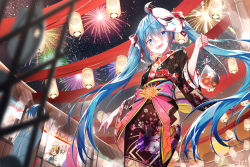 Rule 34 | 2boys, 3girls, :d, aerial fireworks, ahoge, animal, bag, bagged fish, black kimono, blue eyes, blue hair, blue kimono, bow, chinese commentary, commentary, faceless, faceless male, festival, fireworks, fish, floral print, goldfish, hair between eyes, hair bow, hand up, hatsune miku, highres, holding, japanese clothes, kagamine len, kagamine rin, kaito (vocaloid), kimono, lantern, long hair, long sleeves, looking at viewer, mask, mask on head, megurine luka, multiple boys, multiple girls, night, night sky, obi, open mouth, outdoors, paper lantern, pink hair, print kimono, purple kimono, qys3, red bow, sash, sky, smile, solo focus, standing, twintails, very long hair, vocaloid, water, wide sleeves