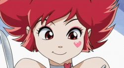 Rule 34 | 00s, 1girl, animated, animated gif, blinking, choker, cutie honey, cutie honey (character), eating, eyeshadow, food, fork, heart, kisaragi honey, knife, lowres, magical girl, makeup, open mouth, re: cutie honey, red eyes, red hair, screencap, short hair, solo