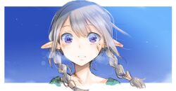 Rule 34 | 1girl, ayakura juu, blue sky, braid, breath, close-up, cloud, commentary request, elf, eye reflection, grey hair, long hair, looking at viewer, mole, mole under eye, original, parted lips, pointy ears, purple eyes, reflection, sketch, sky, solo, twin braids