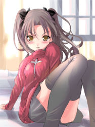 Rule 34 | 00s, 1girl, black thighhighs, fate/stay night, fate (series), long legs, solo, thighhighs, tohsaka rin, turtleneck