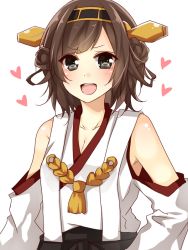 Rule 34 | 10s, 1girl, :d, alternate hair length, alternate hairstyle, bad id, bad twitter id, bare shoulders, brown hair, hairband, heart, image sample, kantai collection, kongou (kancolle), md5 mismatch, open mouth, resized, short hair, smile, solo, yamasuta