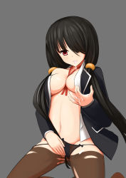 Rule 34 | 10s, 1girl, absurdres, bad id, bad pixiv id, between breasts, black hair, black panties, breasts, brown eyes, brown pantyhose, collarbone, cum, date a live, fedsnk, female focus, female masturbation, fingering, highres, large breasts, long hair, long sleeves, looking at viewer, masturbation, neck ribbon, no bra, open clothes, open shirt, panties, pantyhose, parted lips, ribbon, saliva, shirt, solo, tokisaki kurumi, torn clothes, torn pantyhose, underwear, undressing
