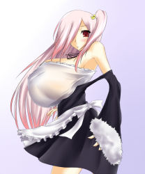 Rule 34 | apron, bad id, bad pixiv id, bare shoulders, blush, breasts, huge breasts, long hair, maid, maid apron, otogi (s in w), pink hair, red eyes, solo