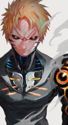 Rule 34 | 1boy, angry, black sclera, blonde hair, closed mouth, colored sclera, commentary request, cyborg, genos, highres, ibuo (ibukht1015), looking at viewer, male focus, one-punch man, short hair, solo, yellow eyes