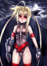 Rule 34 | 00s, 1girl, ahoge, armband, belt, blonde hair, breasts, covered erect nipples, fate testarossa, fingerless gloves, gauntlets, girlsay, gloves, groin, hair ribbon, highleg, long hair, lyrical nanoha, mahou shoujo lyrical nanoha, red eyes, ribbon, small breasts, solo, thighhighs, twintails, very long hair