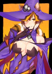 Rule 34 | animal ears, blazblue, breasts, brown eyes, brown hair, dress, hat, highres, konoe a. mercury, makoto nanaya, medium breasts, multicolored hair, purinnssu, short hair, solo, squirrel tail, tail, tight clothes, tight dress, two-tone hair, witch hat