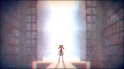 Rule 34 | 1girl, bike shorts, blurry, bridge, brown hair, commentary request, creatures (company), film grain, from behind, game freak, indoors, jaho, may (pokemon), medium hair, nintendo, pokemon, pokemon oras, red shirt, shirt, shoes, shorts, sleeveless, sleeveless shirt, solo, standing, white shorts