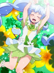 Rule 34 | 10s, 1girl, ^ ^, alternate form, armpits, arms up, blue hair, blush, brooch, closed eyes, cure princess, cure princess (macadamia hula dance), happinesscharge precure!, happy, heart, heart brooch, jewelry, long hair, open mouth, precure, shirayuki hime, skirt, solo, tj-type1, twintails