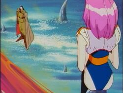 Rule 34 | 1990s (style), 1boy, 1girl, animated, animated gif, bare legs, blue gloves, blue leotard, boots, breasts, cape, character request, crossed legs, demon girl, disgust, eyelashes, floating hair, forest, gloves, highleg, highleg leotard, kishin douji zenki, leotard, looking at another, magic, medium breasts, medium hair, nagi (kishin douji zenki), nature, nervous, pink hair, pointy ears, red eyes, retro artstyle, revealing clothes, screencap, serious, short hair, smile, teleportation, thigh boots, wide hips