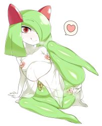 Rule 34 | 1girl, aftersex, belly piercing, breasts, breath, censored, creatures (company), cum, cum in pussy, female focus, game freak, gen 3 pokemon, hair over one eye, heart, highres, kirlia, looking at viewer, mizone, navel, navel piercing, nintendo, nipple piercing, nipple rings, nipples, piercing, pokemon, pokemon (creature), pregnant, presenting, pussy, red eyes, simple background, smile, solo, spread legs, spread pussy, sweat, white background