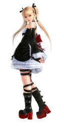 Rule 34 | 1girl, 3d, blonde hair, boots, bow, bowtie, choker, dead or alive, dead or alive 5, detached sleeves, dress, fingerless gloves, frills, full body, gloves, gothic lolita, hairband, lolita fashion, long sleeves, marie rose, official art, platform footwear, ribbon, simple background, solo, tecmo, thigh strap, twintails, white background