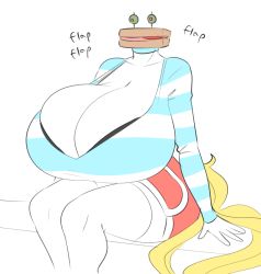 Rule 34 | 1girl, animated, animated gif, blonde hair, breasts, cassie (theycallhimcake), choker, cleavage, dullahan, food, gigantic breasts, head swap, original, plump, sandwich, solo, team fortress 2, theycallhimcake, what