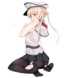 Rule 34 | 10s, 1girl, ass, bad id, bad pixiv id, blonde hair, blue eyes, breasts, graf zeppelin (kancolle), hat, highres, hona (pixiv7939518), kantai collection, long hair, pantyhose, peaked cap, skirt, solo, tears, torn clothes, torn pantyhose, twintails, uniform