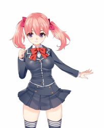 Rule 34 | 1girl, animated, animated gif, black thighhighs, blazer, blue eyes, blush, breasts, clenched hand, fighting girl sakura-r, hair ribbon, jacket, long hair, medium breasts, official art, pink hair, ribbon, school uniform, skirt, smile, solo, striped clothes, striped thighhighs, thighhighs, twintails, umai neko