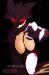 Rule 34 | 1girl, alternate color, alternate shiny pokemon, arm up, artist name, between legs, black background, breasts, collarbone, colored sclera, colored skin, completely nude, creatures (company), dark, dated, english text, eye trail, female focus, game freak, gen 1 pokemon, gengar, glowing, glowing eyes, grin, half-closed eyes, hand between legs, hanging breasts, happy, highres, inktober, large breasts, leaning forward, light trail, looking at viewer, multicolored skin, nintendo, no nipples, nude, outstretched arm, peach-cup, personification, pokemon, pokemon (creature), reaching, reaching towards viewer, red eyes, red sclera, short hair, signature, simple background, smile, solo, teeth, thick thighs, thighs, two-tone skin, white hair, white skin, wide hips, yellow skin