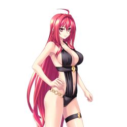 Rule 34 | 1girl, ahoge, breasts, corticarte apa lagranges, hair between eyes, kannatsuki noboru, large breasts, long hair, navel, non-web source, aged up, red eyes, red hair, shinkyoku soukai polyphonica, solo, swimsuit, thigh strap, transparent background, very long hair