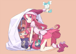 Rule 34 | 10s, 1girl, :q, all fours, alternate color, box, christmas, coffret (heartcatch precure!), cure marine, gift, gift box, hat, heartcatch precure!, high heels, kuroboshi kouhaku, kurumi erika, long hair, looking at viewer, looking back, pink background, pink hair, precure, puffy sleeves, purple eyes, sack, santa hat, shoes, simple background, snackey, tongue, tongue out, wavy hair