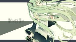 Rule 34 | 1girl, blouse, character name, closed eyes, covered mouth, detached sleeves, floating hair, from side, green hair, hand up, hatsune miku, highres, long hair, long sleeves, necktie, pleated skirt, profile, shirt, skirt, sleeveless, sleeveless shirt, solo, twintails, very long hair, vocaloid, wide sleeves, yamagara