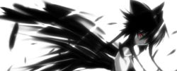 Rule 34 | 1girl, angel wings, feathers, flat chest, game cg, hair over one eye, hair ribbon, head tilt, kagano ai, magical girl, mahou shoujo ai, monochrome, red eyes, ribbon, short hair, spot color, transparent background, wings