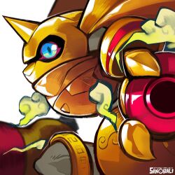 Rule 34 | armor, blue eyes, digimon, digimon (creature), holy ring, horns, jewelry, looking at viewer, rapidmon (armor), ring, sinobali, solo