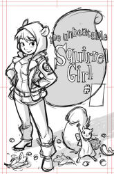Rule 34 | 1girl, animal ears, doreen green, gurihiru, hood, hoodie, looking at viewer, marvel, monochrome, solo, squirrel, squirrel ears, squirrel girl, squirrel girl (marvel), squirrel tail, tail
