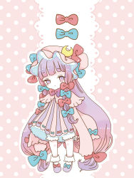 Rule 34 | 1girl, bad id, bad pixiv id, blue bow, blue ribbon, bow, chibi, chocoice000, crescent, crescent hair ornament, dress, frilled dress, frilled legwear, frilled sleeves, frills, hair bow, hair ornament, hat, hat ribbon, long hair, mob cap, pajamas, patchouli knowledge, purple eyes, purple hair, red bow, red ribbon, ribbon, striped clothes, striped dress, touhou, white legwear, witch
