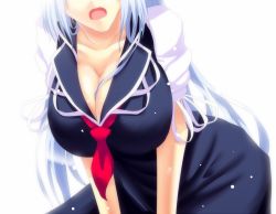 Rule 34 | 1girl, animated, animated png, bad id, bad pixiv id, breasts, cleavage, collarbone, dress, ex-keine, female focus, green dress, green hair, huge breasts, kamishirasawa keine, large breasts, leaning forward, light particles, long hair, neckerchief, non-repeating animation, open mouth, sitting, solo, sousakubito, thumbnail surprise, touhou, v arms, very long hair, white background