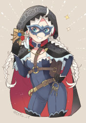 Rule 34 | 1girl, ahoge, blue bodysuit, blue eyes, blue mask, bodysuit, braid, calling card, cape, coin, crystal earrings, earrings, eye mask, fire emblem, fire emblem fates, fire emblem heroes, gold coin, harness, hood, hood up, hooded cape, jewelry, key, keyring, leather belt, low twin braids, low twintails, nina (fire emblem), nina (thief) (fire emblem), nintendo, o-ring, o-ring harness, official alternate costume, parted bangs, phantom thief, solo, tefutene, twin braids, twintails, two-tone bodysuit, two-tone cape, upper body, white hair