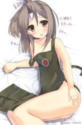 Rule 34 | 10s, 1girl, apron, blush, fujieda uzuki, highres, kantai collection, looking at viewer, naked apron, simple background, solo, translation request, zuihou (kancolle)