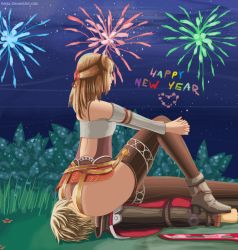 Rule 34 | 1boy, 1girl, artist request, ass, blonde hair, boots, breasts, elbow gloves, fiora (xenoblade), fireworks, gloves, grass, lying, new year, night, nintendo, pantyhose, shulk (xenoblade), sitting, sitting on face, sitting on person, tagme, xenoblade chronicles (series), xenoblade chronicles 1, xenoblade chronicles (series)