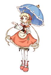 Rule 34 | 1girl, absurdres, ahoge, full body, highres, holding, holding umbrella, long hair, official art, pantyhose, pocket, polka, polka (trusty bell), simple background, solo, standing, trusty bell, umbrella, very long hair, white background, white pantyhose, yoshioka kumiko