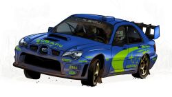 2boys bbs_(wheel) car commentary driving english_commentary furry furry_male highres motion_blur motor_vehicle multiple_boys original pirelli race_vehicle racecar rally_america rally_car reex_(maximumr3x) spoiler_(automobile) subaru_(brand) subaru_impreza surprised vehicle_focus