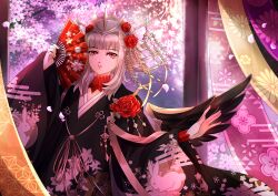 Rule 34 | absurdres, cherry tree, fire emblem, fire emblem heroes, grey hair, hair ornament, highres, japanese clothes, kimono, new year, nintendo, official alternate hairstyle, red eyes, short hair, sidelocks, tagme, veronica (fire emblem), wings