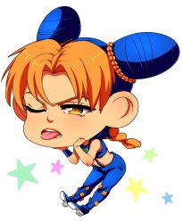 Rule 34 | animated, animated gif, blonde hair, blue hair, chibi, hands on own chin, hands on own face, highres, jojo no kimyou na bouken, kuujou jolyne, multicolored hair, one eye closed, solo, star (symbol), tariah furlow, tongue, tongue out, two-tone hair, wristband, yellow eyes